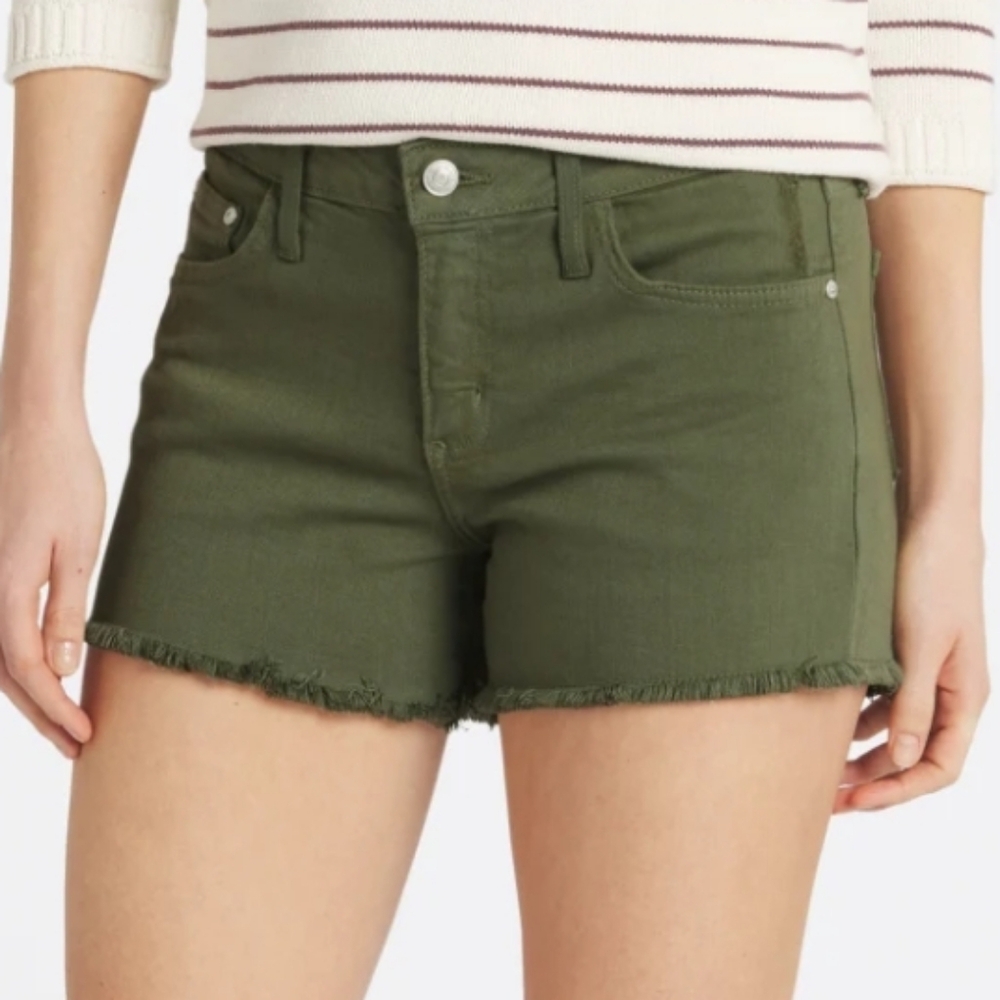 EUC Just Black Ancil green frayed hem shorts